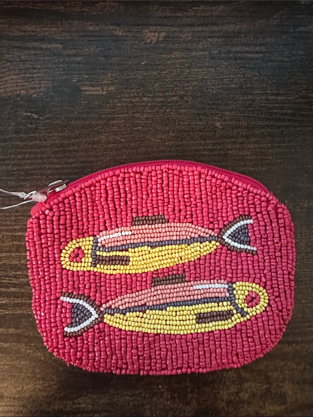 Free People Beaded Fish Coin Purse - Coral & Yellow Accents